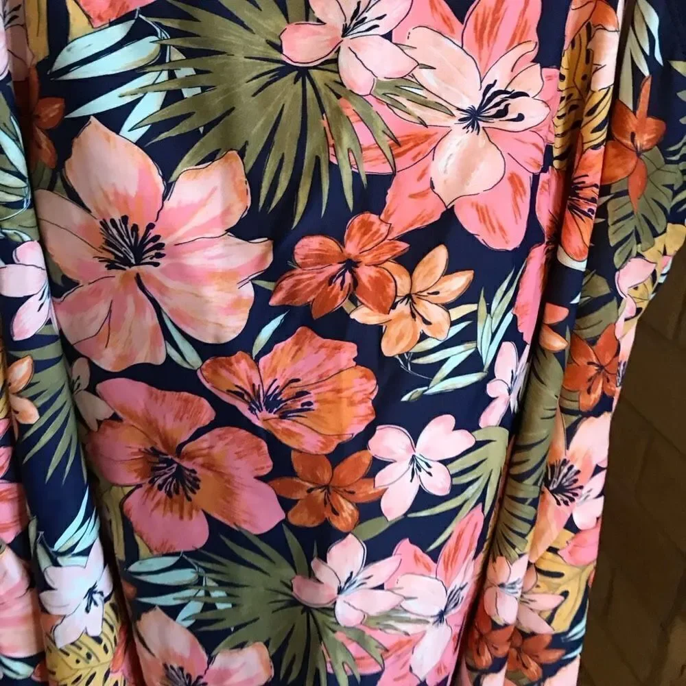 Heat swimwear 24W Tankini Top Adj Straps underwire blue floral Tiki New w/tags